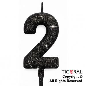 VELA NUMERAL CHICO 5.5 CM CON GIBRE NEGRO NUMERO 2 x 1